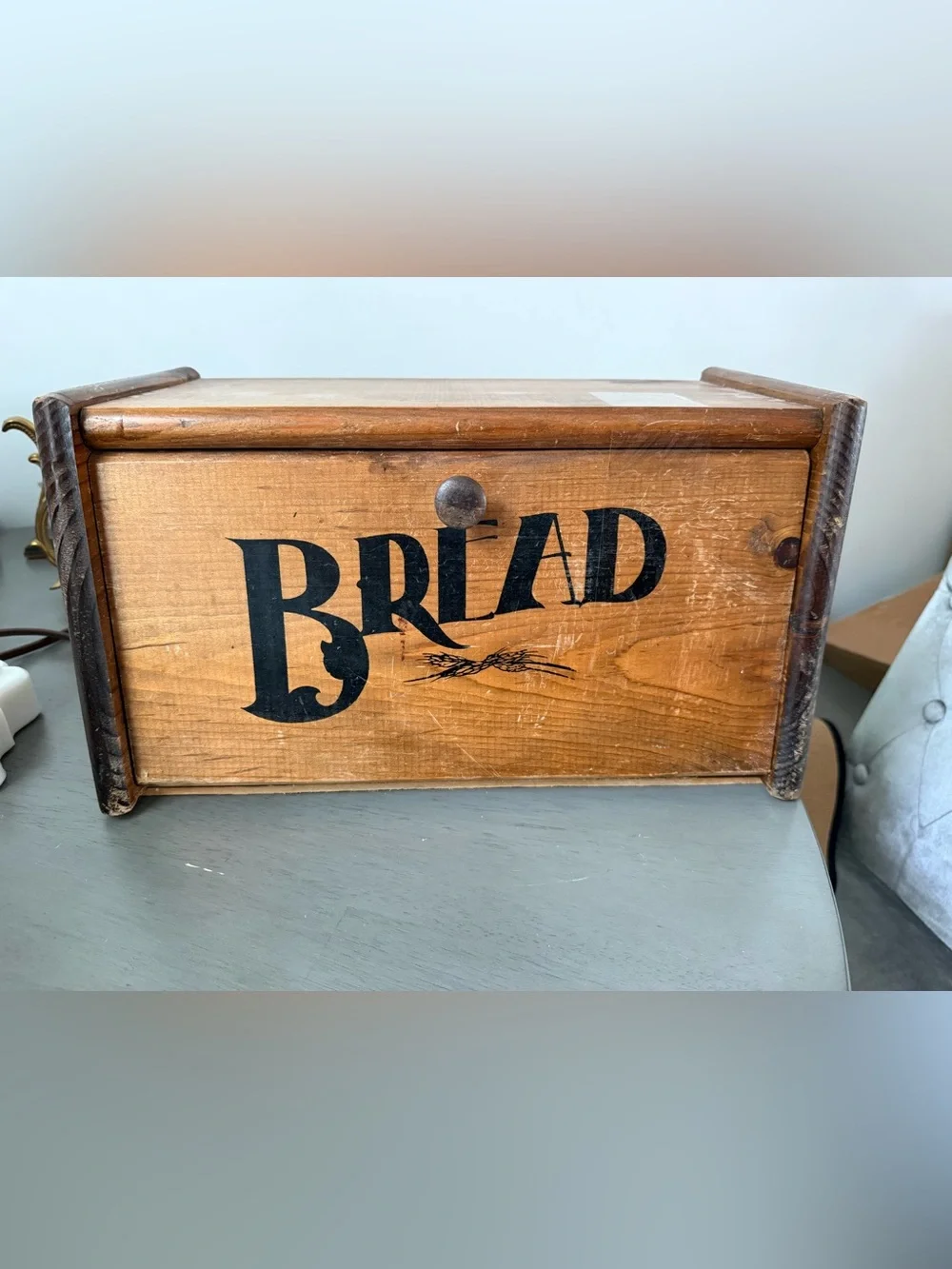 Wooden Bread Box with Vintage Lettering